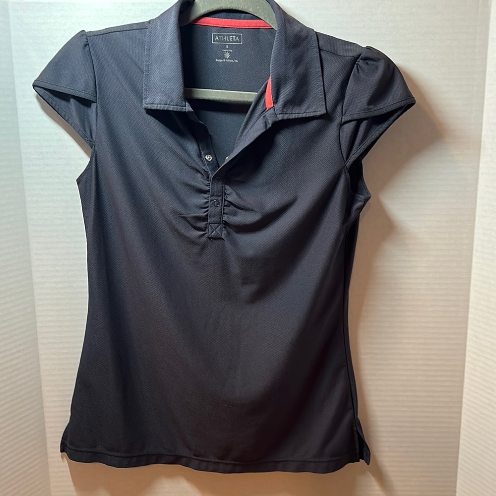 ATHLETA Cap Sleeve Snap Buttons Polo S